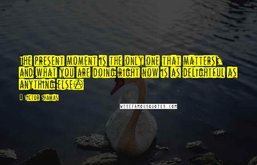 Victor Shamas quotes: The present moment is the only one that matters, and what you are doing right now is as delightful as anything else. Victor Shamas quotes: The present moment is the only one that matters, and what you are doing right now is as delightful as anything else.