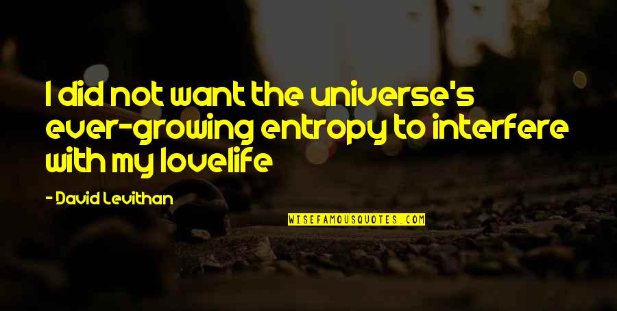 Vidalia Ga Quotes By David Levithan: I did not want the universe's ever-growing entropy