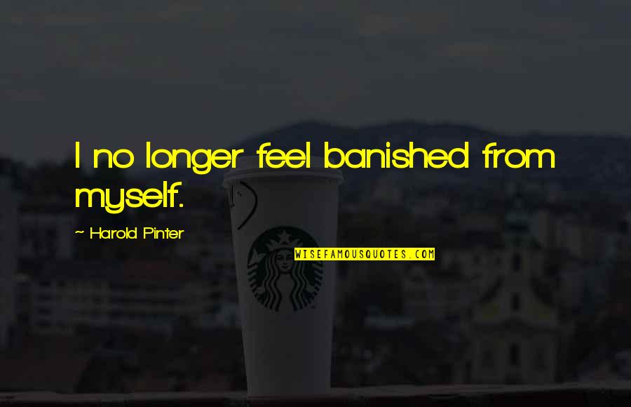 Vigilados Series Quotes By Harold Pinter: I no longer feel banished from myself. Vigilados Series Quotes By Harold Pinter: I no longer feel banished from myself.