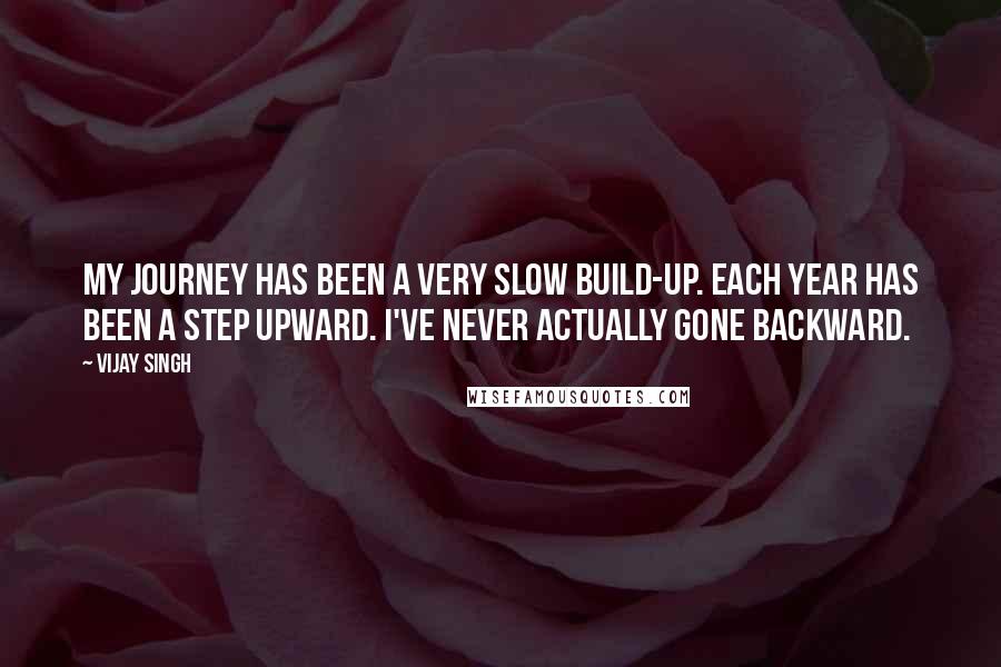 Vijay Singh quotes: My journey has been a very slow build-up. Each year has been a step upward. I've never actually gone backward. Vijay Singh quotes: My journey has been a very slow build-up. Each year has been a step upward. I've never actually gone backward.