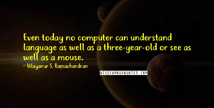 Vilayanur S. Ramachandran quotes: Even today no computer can understand language as well as a three-year-old or see as well as a mouse.