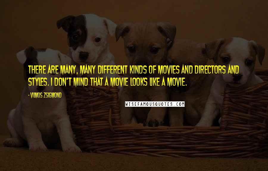 Vilmos Zsigmond quotes: There are many, many different kinds of movies and directors and styles. I don't mind that a movie looks like a movie.
