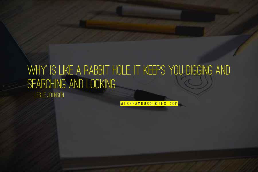 Vineet Nayar Quotes By Leslie Johnson: Why' is like a rabbit hole. It keeps