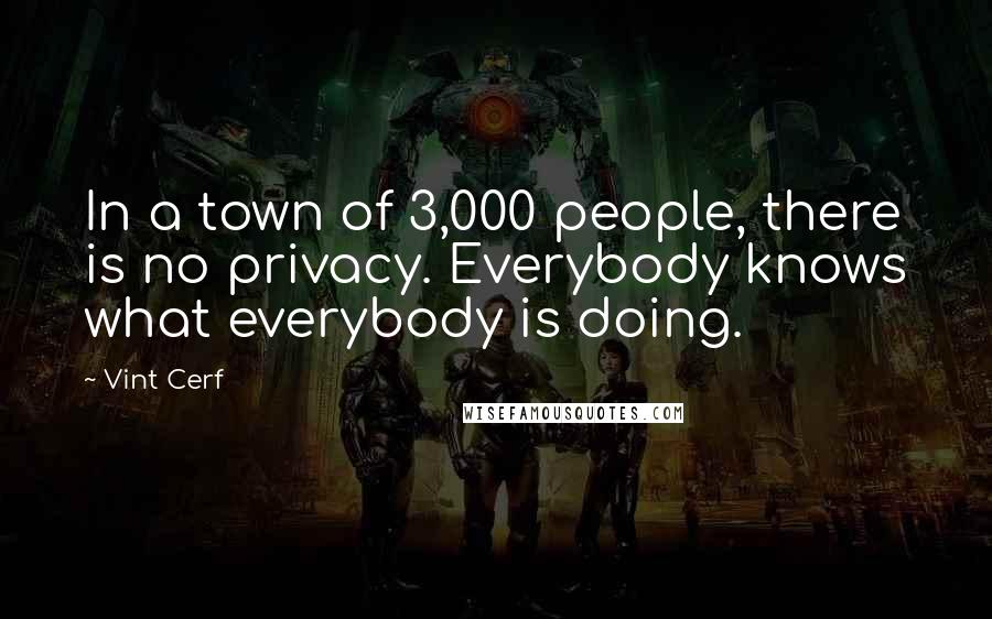 Vint Cerf quotes: In a town of 3,000 people, there is no privacy. Everybody knows what everybody is doing.