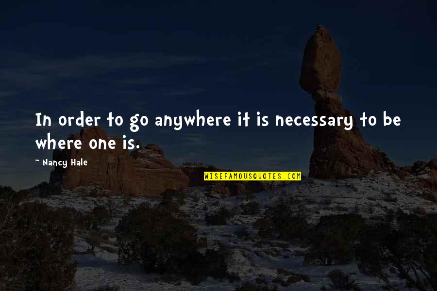 Virgen Quotes By Nancy Hale: In order to go anywhere it is necessary