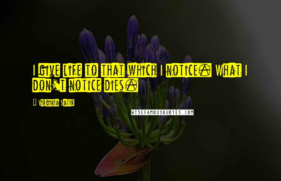 Virginia Satir quotes: I give life to that which I notice. What I don't notice dies.
