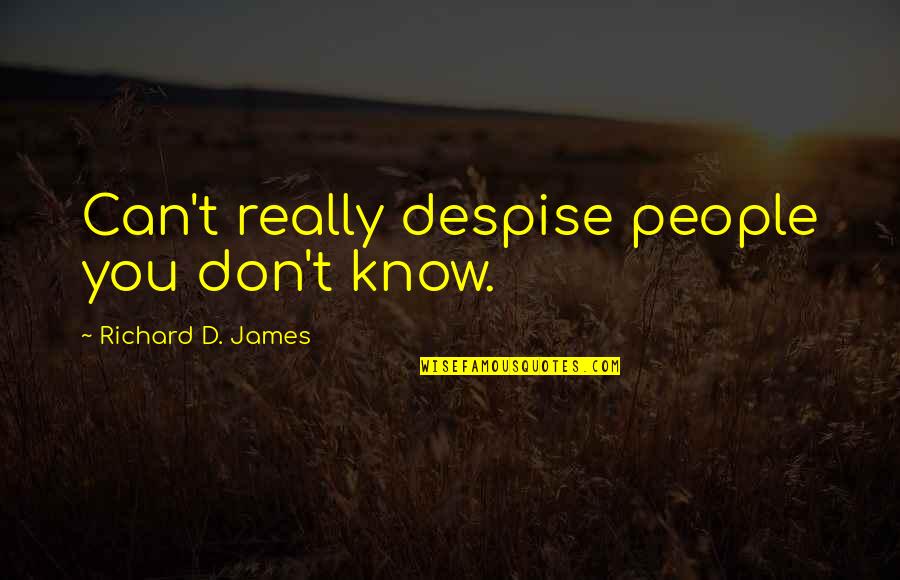 Viriya Channel Quotes By Richard D. James: Can't really despise people you don't know. Viriya Channel Quotes By Richard D. James: Can't really despise people you don't know.