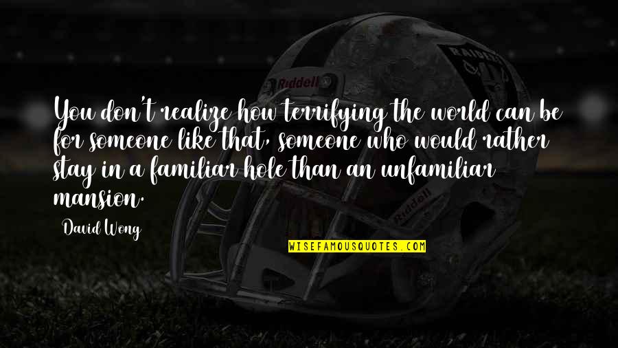 Virrey De Mendoza Quotes By David Wong: You don't realize how terrifying the world can Virrey De Mendoza Quotes By David Wong: You don't realize how terrifying the world can