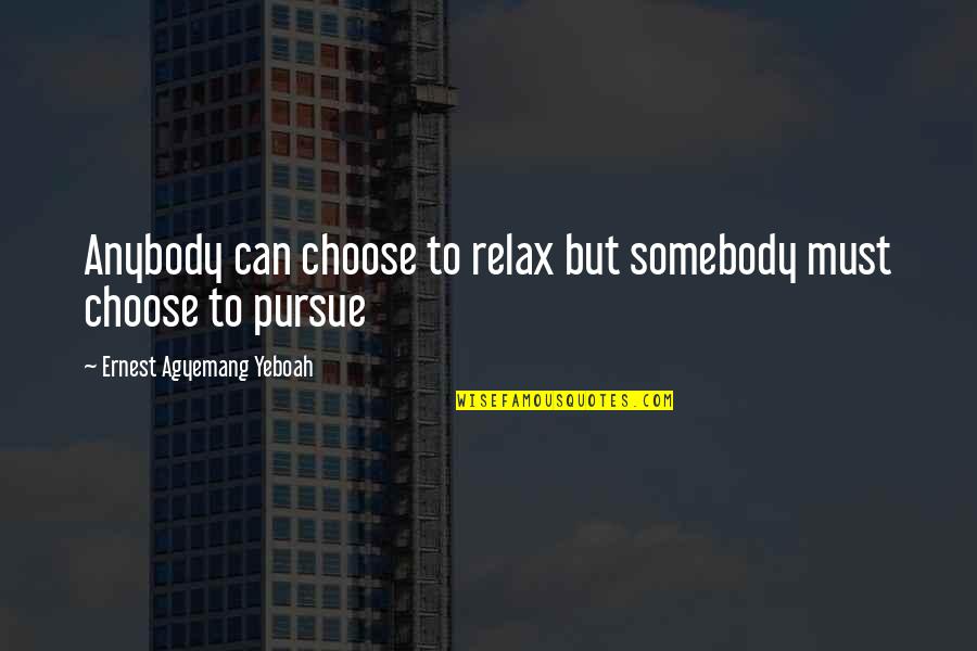 Vision And Success Quotes By Ernest Agyemang Yeboah: Anybody can choose to relax but somebody must