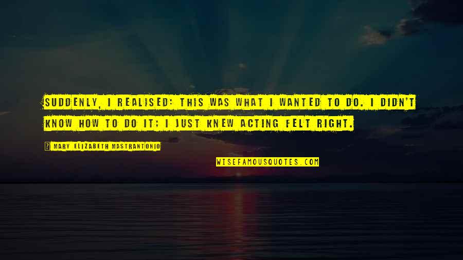 Vitalijus Cocolo Quotes By Mary Elizabeth Mastrantonio: Suddenly, I realised: this was what I wanted Vitalijus Cocolo Quotes By Mary Elizabeth Mastrantonio: Suddenly, I realised: this was what I wanted