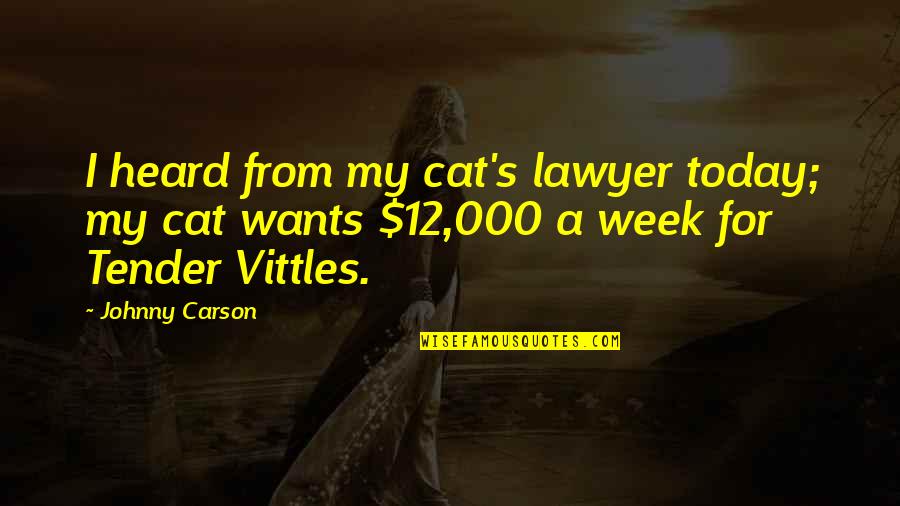 Vittles Quotes By Johnny Carson: I heard from my cat's lawyer today; my