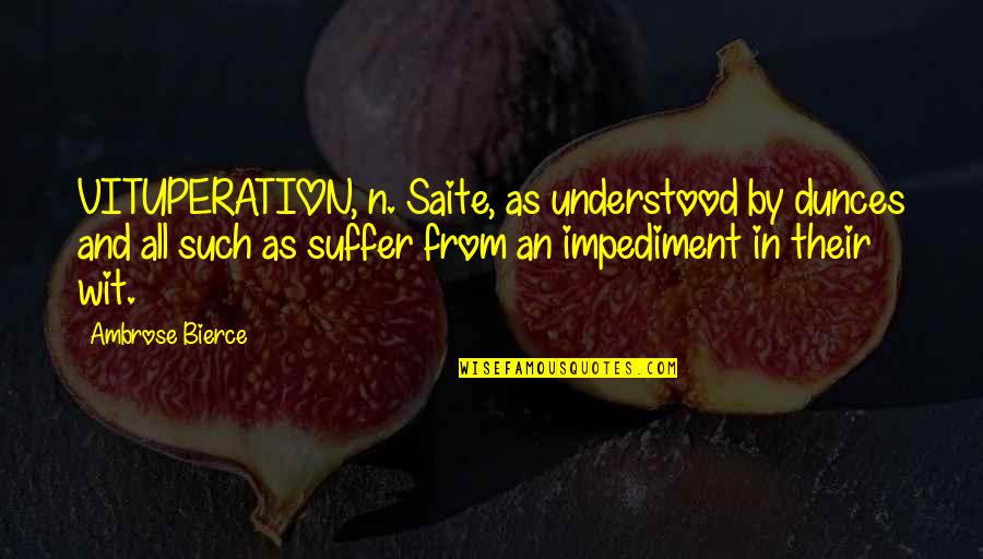 Vituperation Quotes By Ambrose Bierce: VITUPERATION, n. Saite, as understood by dunces and