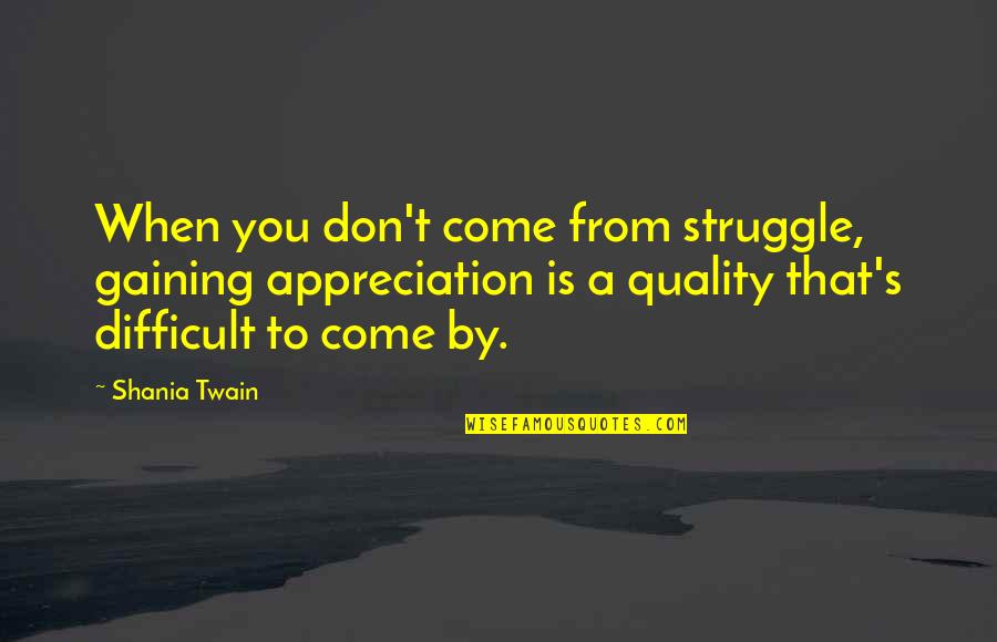 Vivi Duarte Quotes By Shania Twain: When you don't come from struggle, gaining appreciation Vivi Duarte Quotes By Shania Twain: When you don't come from struggle, gaining appreciation