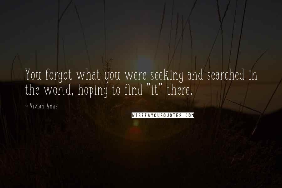 Vivian Amis quotes: You forgot what you were seeking and searched in the world, hoping to find "it" there.