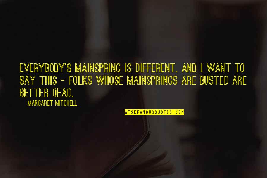 Vladimir Vladimirovich Mayakovsky Quotes By Margaret Mitchell: Everybody's mainspring is different. And I want to Vladimir Vladimirovich Mayakovsky Quotes By Margaret Mitchell: Everybody's mainspring is different. And I want to