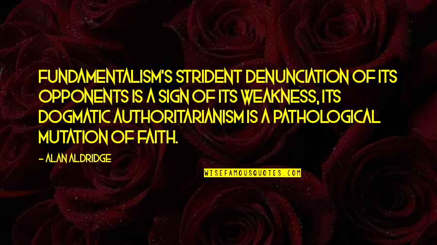 Vlastivedn Quotes By Alan Aldridge: Fundamentalism's strident denunciation of its opponents is a Vlastivedn Quotes By Alan Aldridge: Fundamentalism's strident denunciation of its opponents is a