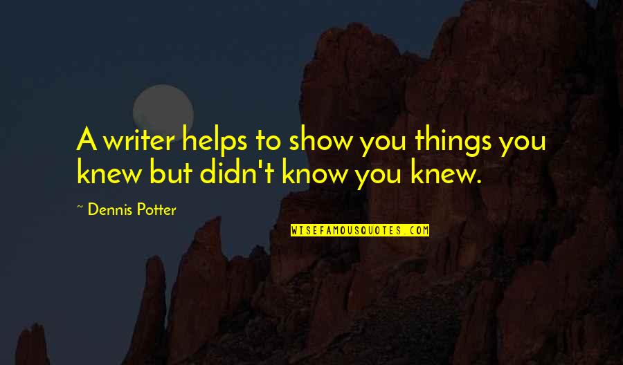 Voelker Bros Quotes By Dennis Potter: A writer helps to show you things you