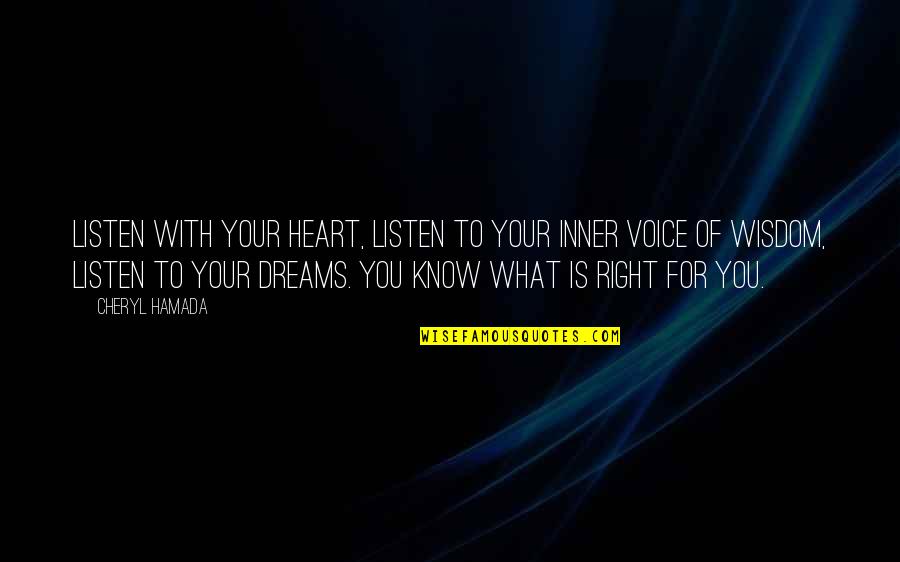 Voice Of Wisdom Quotes By Cheryl Hamada: Listen with your heart, listen to your inner