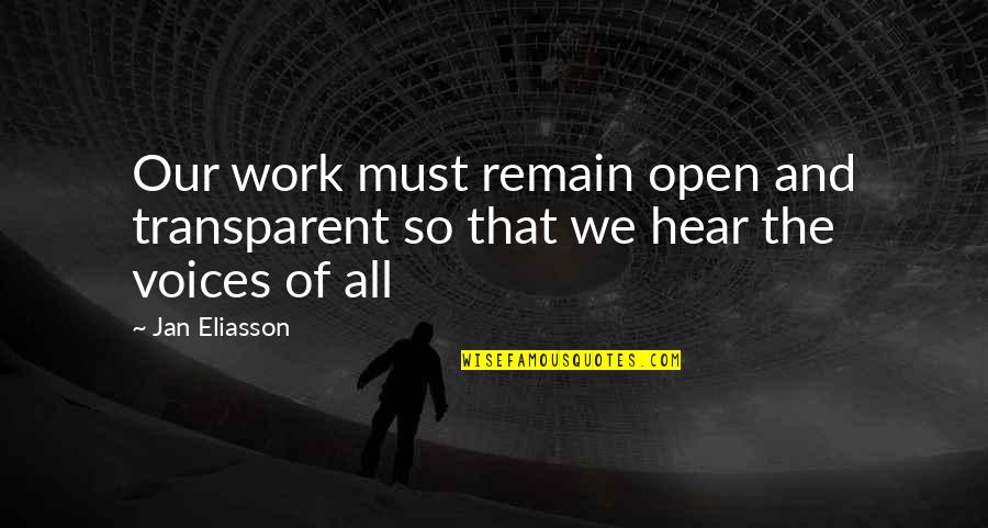 Voice Work Quotes By Jan Eliasson: Our work must remain open and transparent so