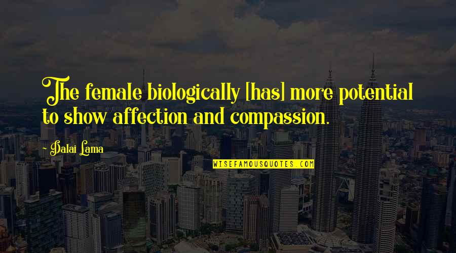 Volcanic Ash Inhalation Quotes By Dalai Lama: The female biologically [has] more potential to show