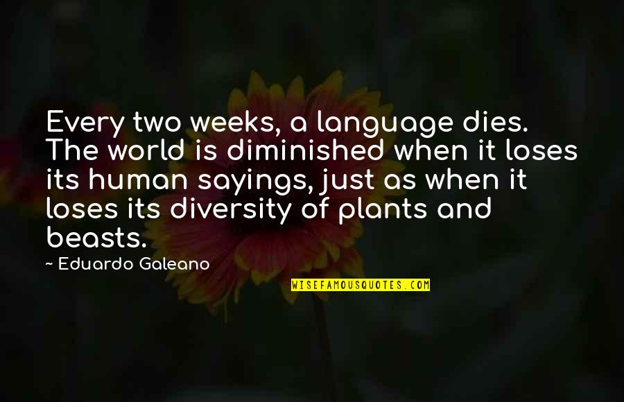 Volunteers And Volunteering Quotes By Eduardo Galeano: Every two weeks, a language dies. The world Volunteers And Volunteering Quotes By Eduardo Galeano: Every two weeks, a language dies. The world