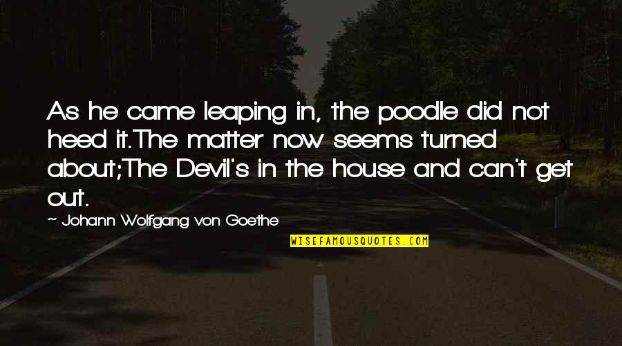 Von's Quotes By Johann Wolfgang Von Goethe: As he came leaping in, the poodle did Von's Quotes By Johann Wolfgang Von Goethe: As he came leaping in, the poodle did