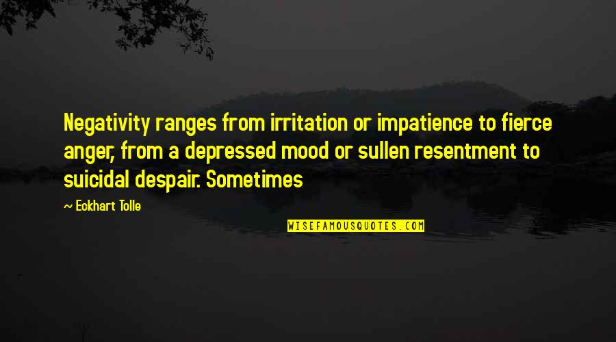 Vooral Engelse Quotes By Eckhart Tolle: Negativity ranges from irritation or impatience to fierce