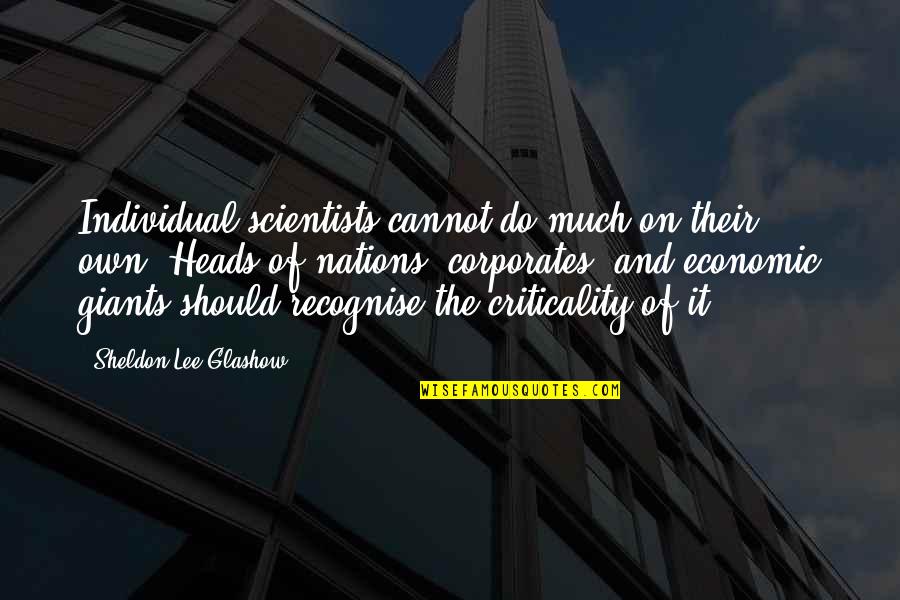 Vorcan Quotes By Sheldon Lee Glashow: Individual scientists cannot do much on their own. Vorcan Quotes By Sheldon Lee Glashow: Individual scientists cannot do much on their own.