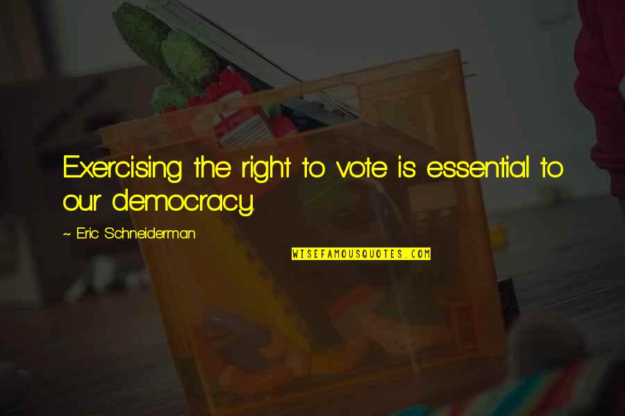 Vote Right Quotes By Eric Schneiderman: Exercising the right to vote is essential to