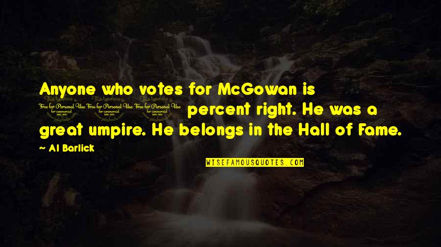 Votes As Of Right Quotes By Al Barlick: Anyone who votes for McGowan is 100 percent