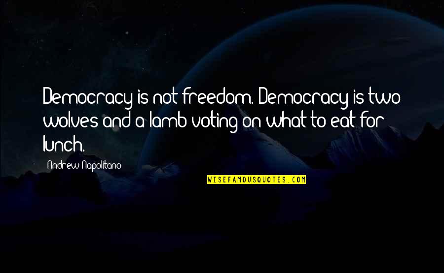 Voting Freedom Quotes By Andrew Napolitano: Democracy is not freedom. Democracy is two wolves