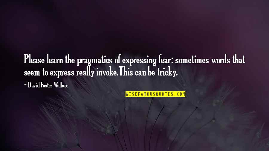 Vrionis Kerkyra Quotes By David Foster Wallace: Please learn the pragmatics of expressing fear: sometimes