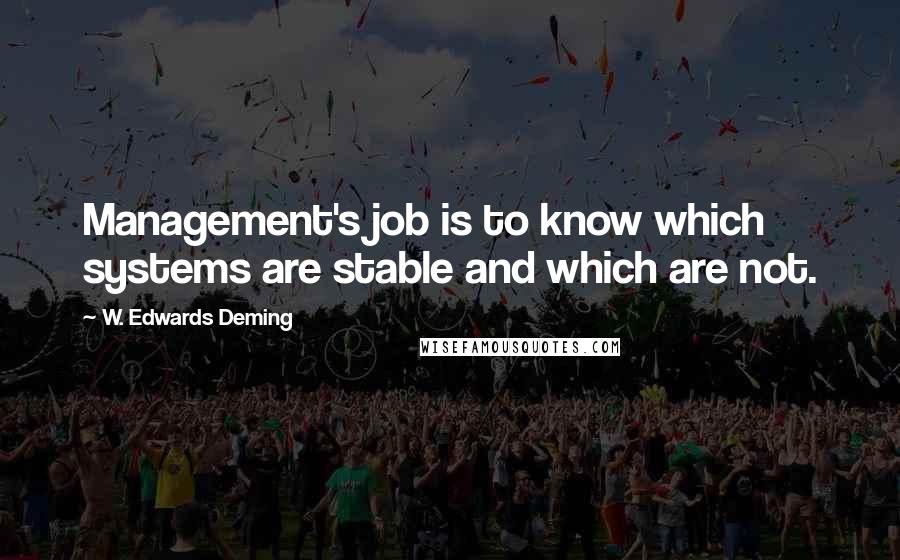 W. Edwards Deming quotes: Management's job is to know which systems are stable and which are not.