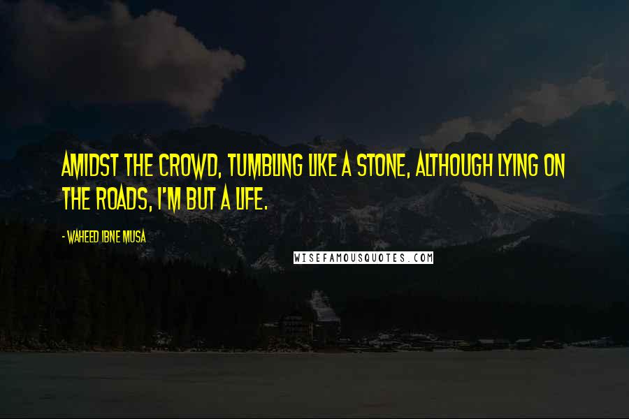 Waheed Ibne Musa quotes: Amidst the crowd, tumbling like a stone, although lying on the roads, I'm but a life.