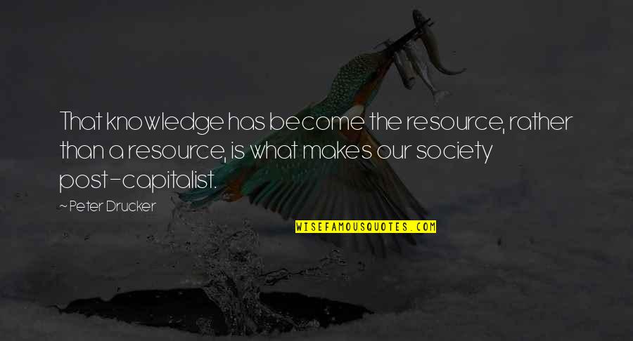 Waidhofer Obituary Quotes By Peter Drucker: That knowledge has become the resource, rather than