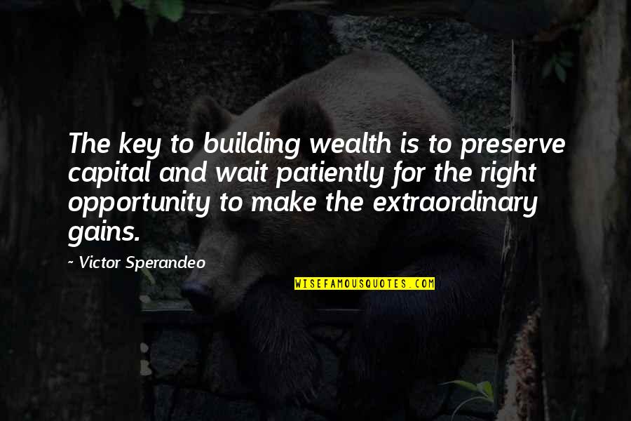Wait To Quotes By Victor Sperandeo: The key to building wealth is to preserve