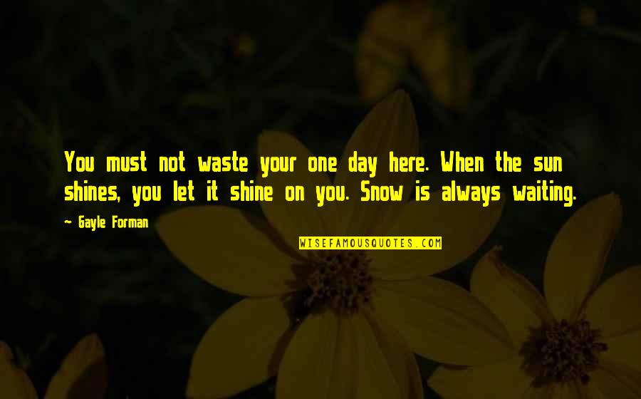 Waiting For The Sun To Shine Quotes By Gayle Forman: You must not waste your one day here. Waiting For The Sun To Shine Quotes By Gayle Forman: You must not waste your one day here.