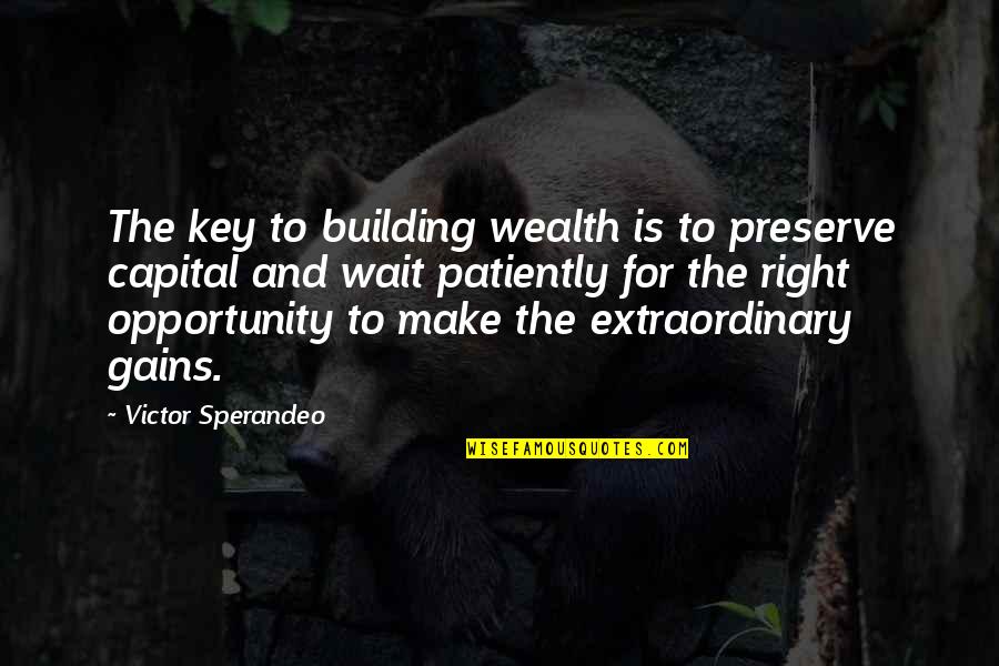 Waiting Patiently For You Quotes By Victor Sperandeo: The key to building wealth is to preserve Waiting Patiently For You Quotes By Victor Sperandeo: The key to building wealth is to preserve