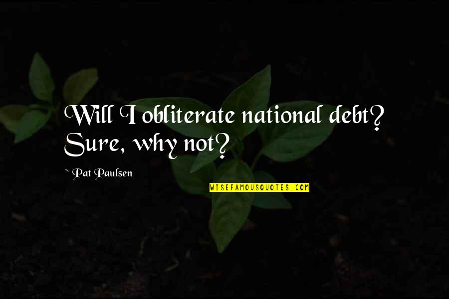 Walbrook Junction Quotes By Pat Paulsen: Will I obliterate national debt? Sure, why not?