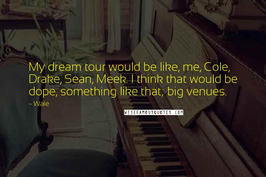 Wale quotes: My dream tour would be like, me, Cole, Drake, Sean, Meek. I think that would be dope, something like that; big venues.