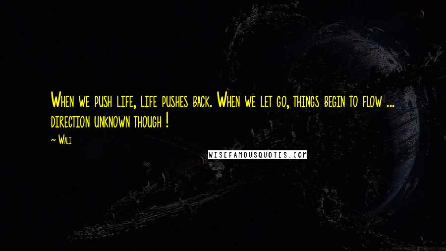 Wali quotes: When we push life, life pushes back. When we let go, things begin to flow ... direction unknown though !