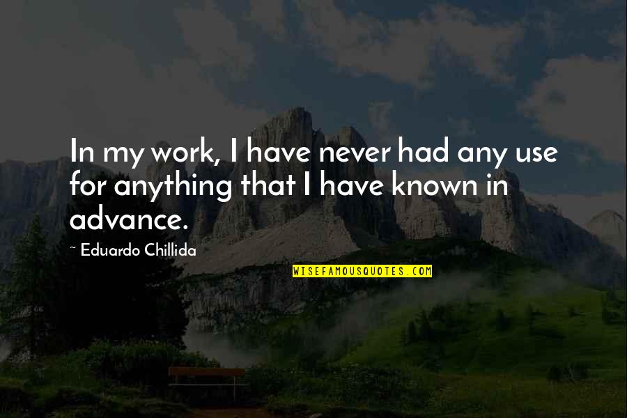Walk Under The New River Quotes By Eduardo Chillida: In my work, I have never had any