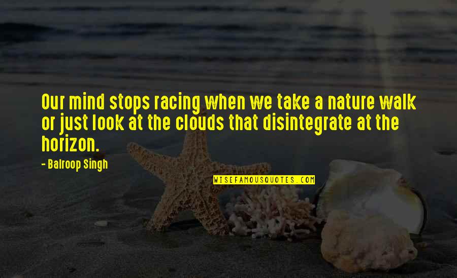 Walk With Nature Quotes By Balroop Singh: Our mind stops racing when we take a