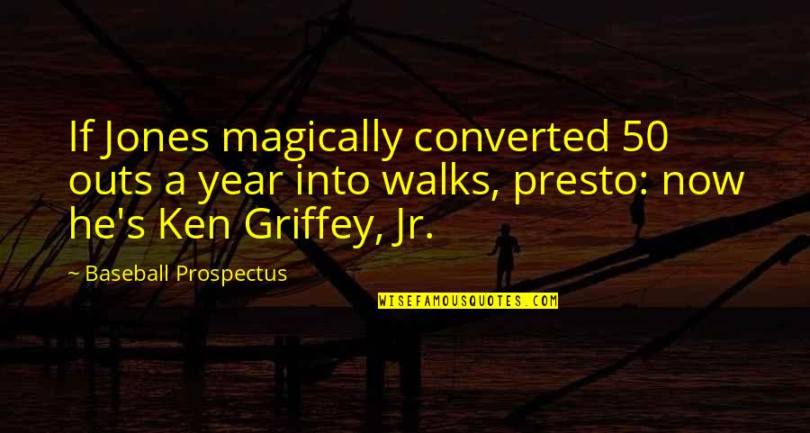 Walks In Baseball Quotes By Baseball Prospectus: If Jones magically converted 50 outs a year