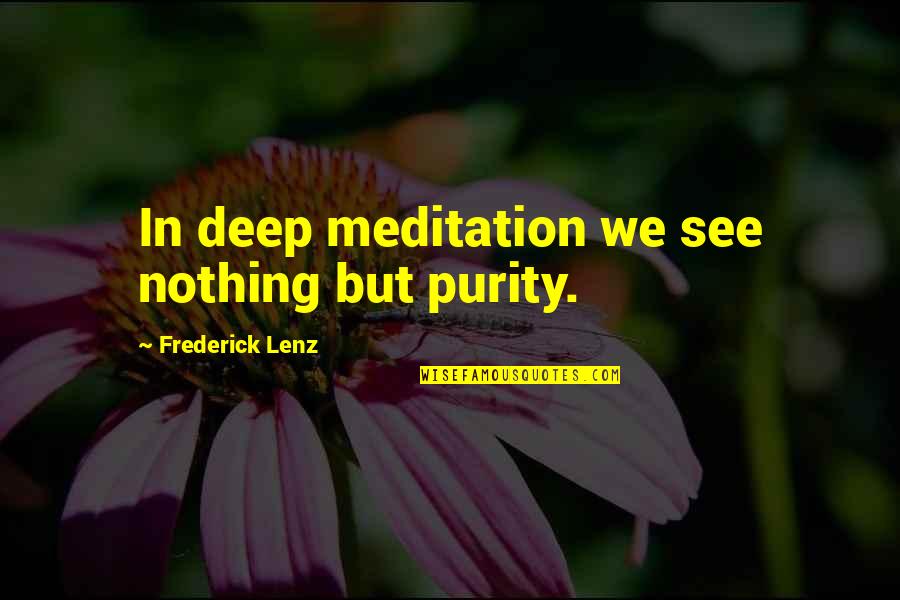 Walkway Quotes By Frederick Lenz: In deep meditation we see nothing but purity. Walkway Quotes By Frederick Lenz: In deep meditation we see nothing but purity.
