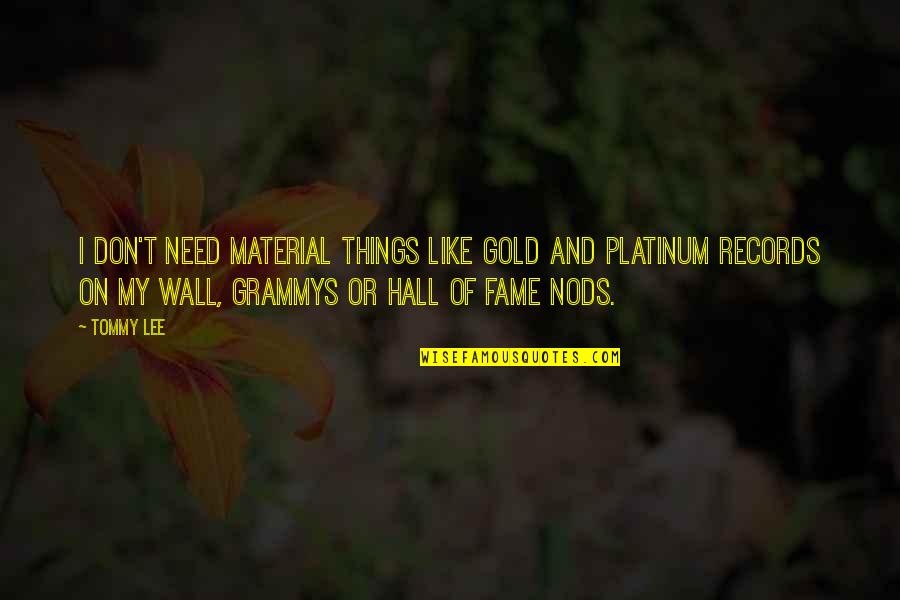 Wall Of Fame Quotes By Tommy Lee: I don't need material things like gold and