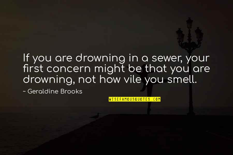 Wall Plastering Quote Quotes By Geraldine Brooks: If you are drowning in a sewer, your