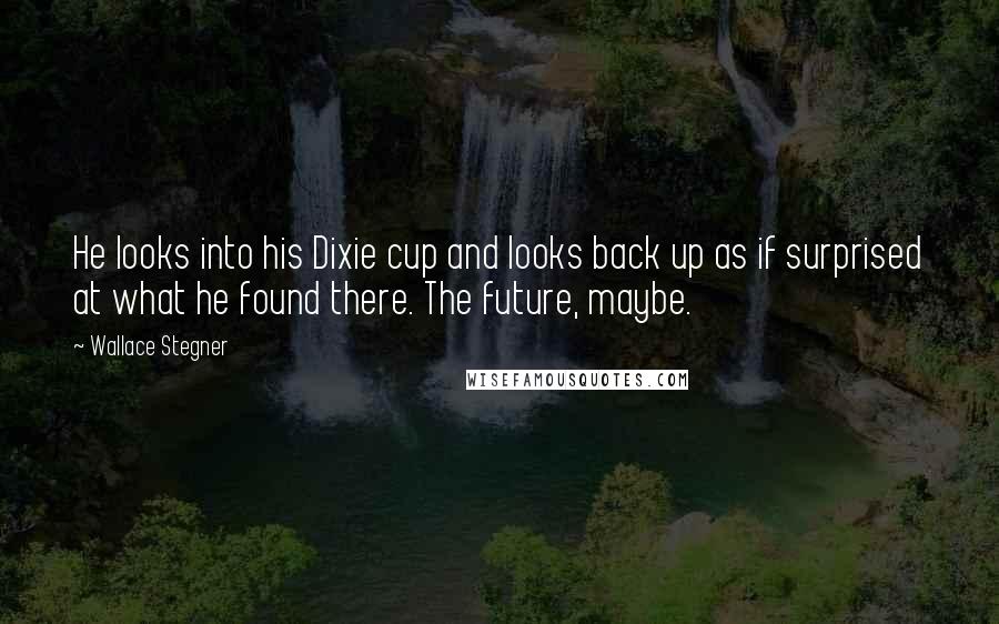 Wallace Stegner quotes: He looks into his Dixie cup and looks back up as if surprised at what he found there. The future, maybe.