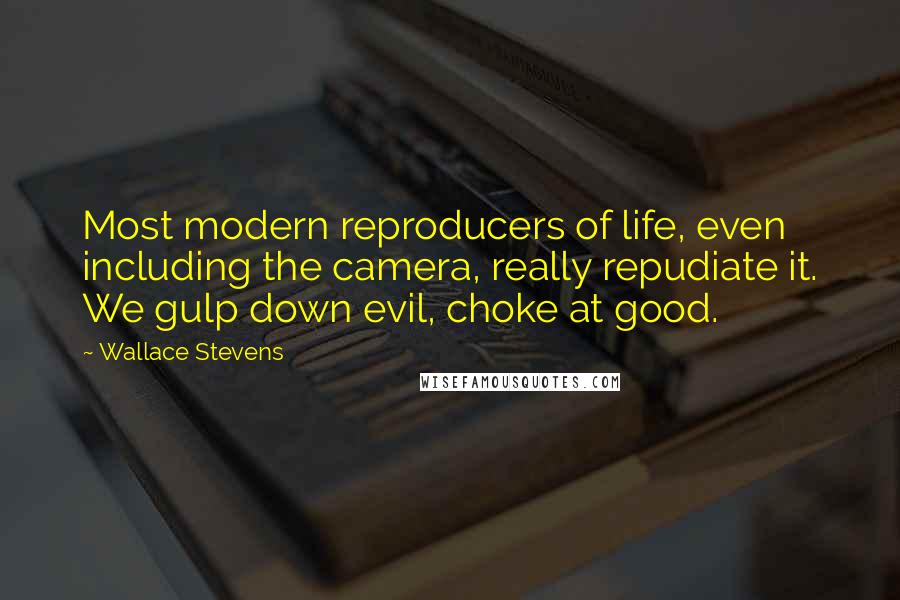 Wallace Stevens quotes: Most modern reproducers of life, even including the camera, really repudiate it. We gulp down evil, choke at good.