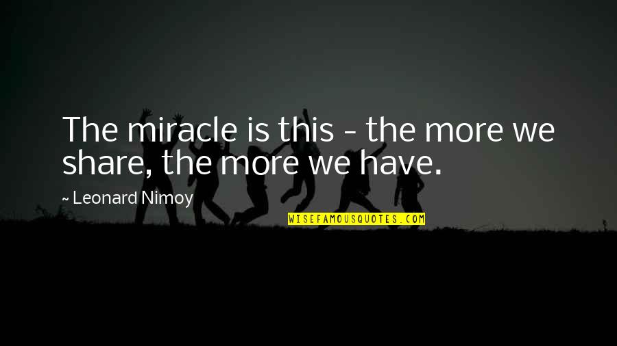 Wallet Trust Quotes By Leonard Nimoy: The miracle is this - the more we Wallet Trust Quotes By Leonard Nimoy: The miracle is this - the more we